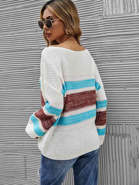 Color Block Boat Neck Knit Top