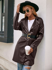 Tie Waist PU Leather Trench Coat