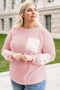 Plus Size Lace Waffle Knit Blouse