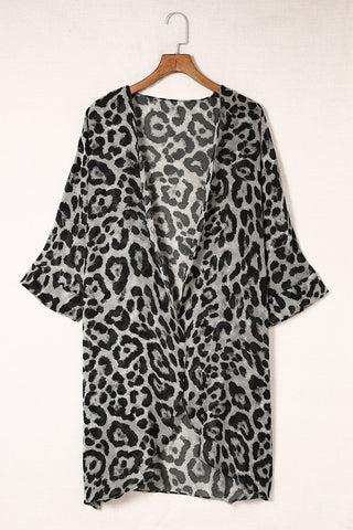 Plus Size Leopard Open Front Kimono