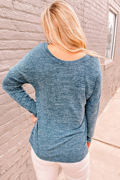 Heathered Ruched V-Neck Top