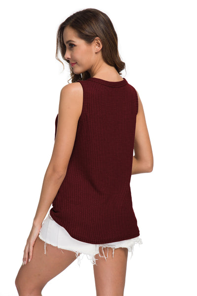 Buttoned V-Neck Ribbed Tank