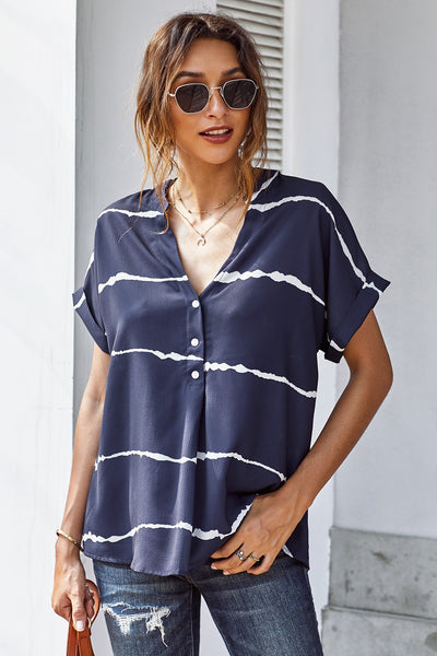 Striped Cuffed Short Sleeve Top