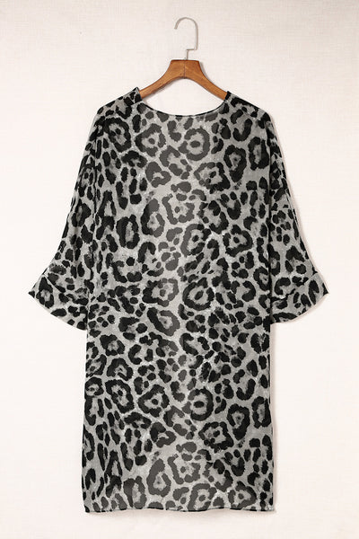 Plus Size Leopard Open Front Kimono