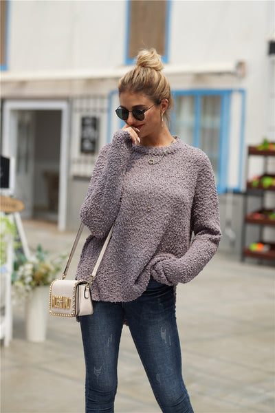 Fuzzy Side Slit High-Low Sweater