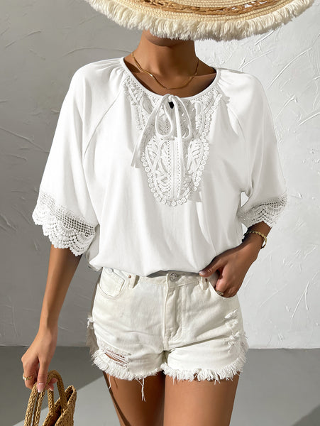 Spliced Lace Tied Tee Shirt
