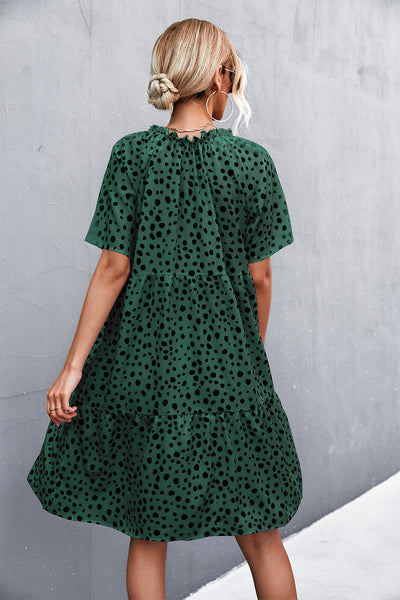 Printed Tie Neck Tiered Dress