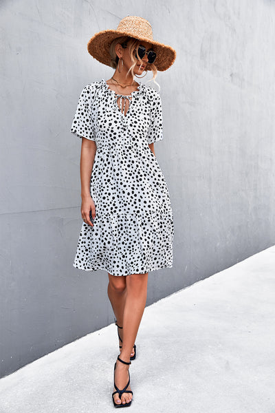 Printed Tie Neck Tiered Dress