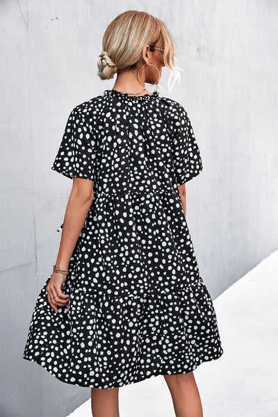 Printed Tie Neck Tiered Dress