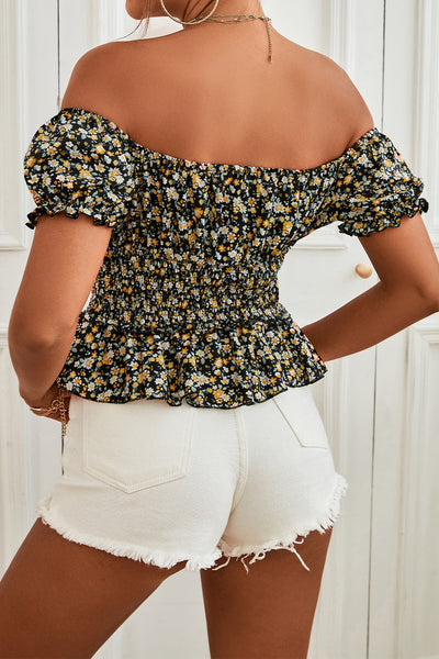 Ditsy Floral Smocked Peplum Blouse