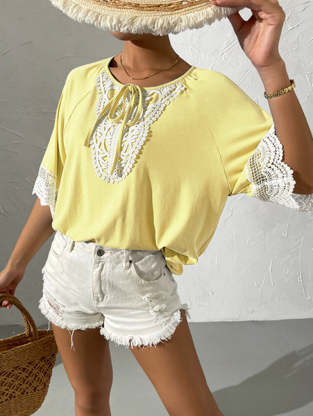 Spliced Lace Tied Tee Shirt