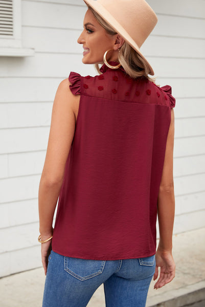 Swiss Dot Ruffle Shoulder Top