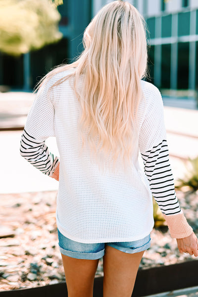 Striped Color Block Waffle-Knit Top