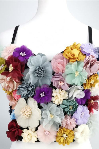 Multi-Colored Flower Embellishment Bustier