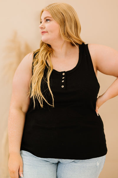 Plus Size Quarter Button Ribbed Tank