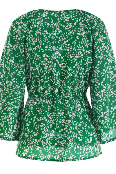 Ditsy Floral Tie-Front Peplum Blouse