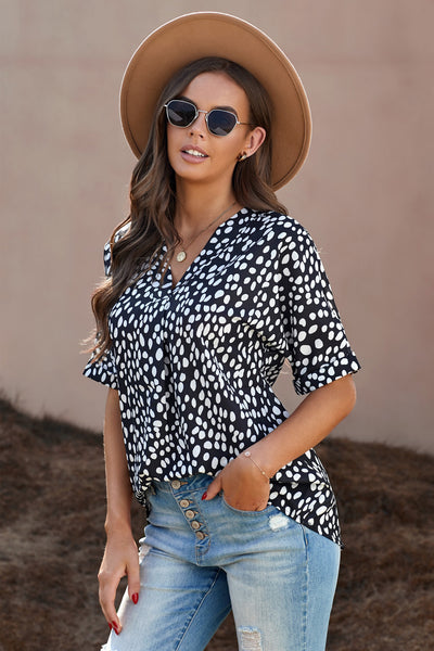 Printed V-Neck Cuffed Tunic Top