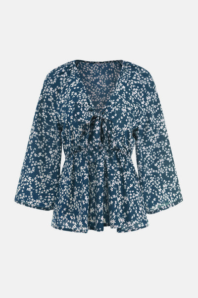 Ditsy Floral Tie-Front Peplum Blouse