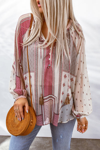 Bohemian Tassel Balloon Sleeve Blouse