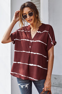 Striped Cuffed Short Sleeve Top