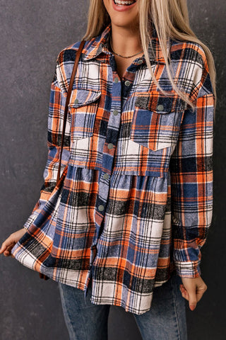 Plaid Button-Front Peplum Shirt