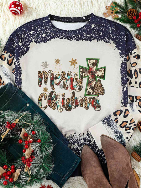 Plus Size MERRY CHRISTMAS Graphic Leopard Sweatshirt