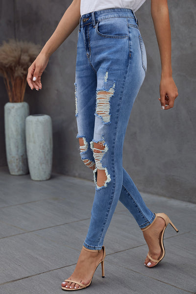 Medium Wash Distressed Skinny Jeans