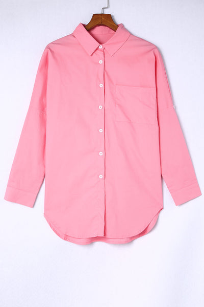 Double Take Buttoned Lapel Collar Dropped Shoulder Long Shirt