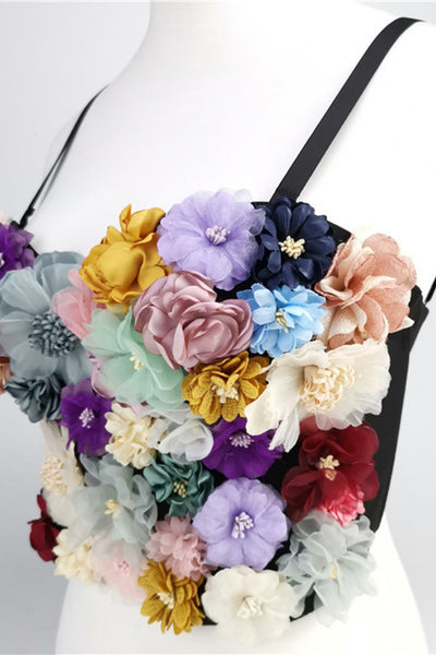 Multi-Colored Flower Embellishment Bustier