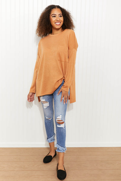 Zenana This Weekend Full Size Melange Jacquard High-Low Sweater