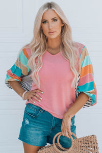 Striped Dolman Sleeve V-Neck Top