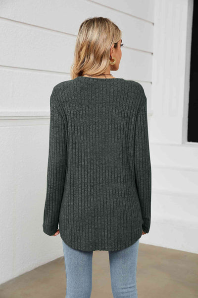 Round Neck Ribbed Long Sleeve T-Shirt