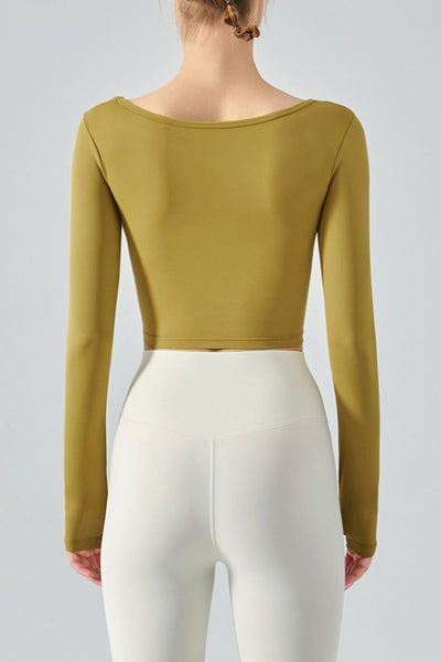 Seam Detail Thumbhole Sleeve Cropped Sports Top