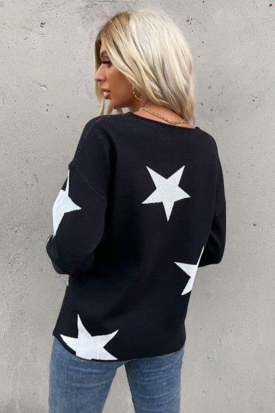 Star Print Drop Shoulder Sweater