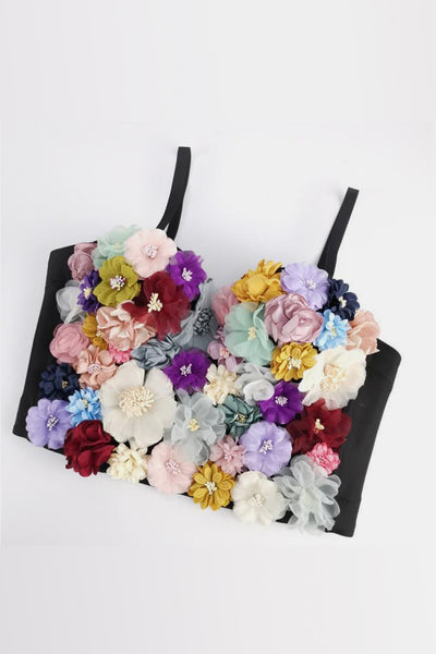 Multi-Colored Flower Embellishment Bustier