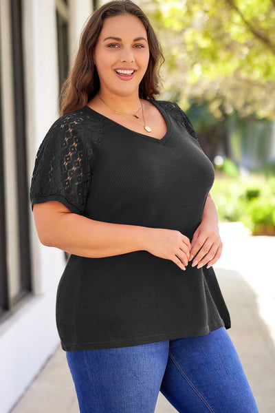 Plus Size Spliced Lace V-Neck Top