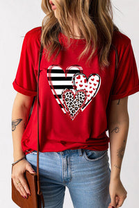 Heart Round Neck Short Sleeve T-Shirt