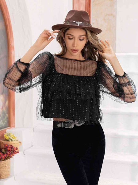 Round Neck Layered Long Sleeve Blouse