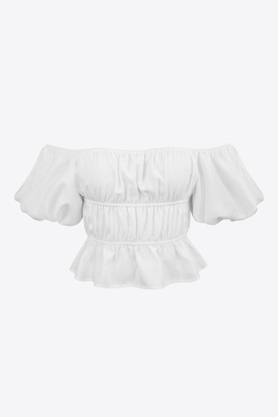 Square Neck Balloon Sleeve Cropped Blouse