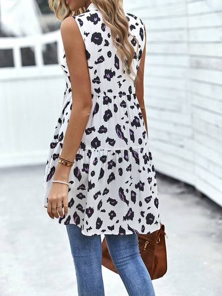 Leopard High-Low Sleeveless Shirt