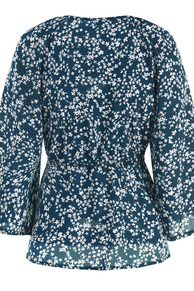 Ditsy Floral Tie-Front Peplum Blouse