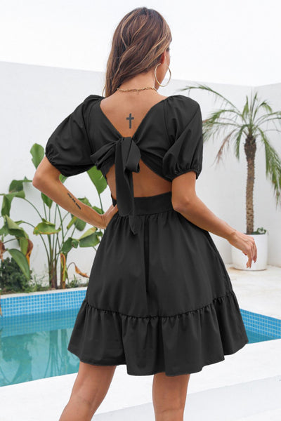 Cutout Tie Back Square Neck Dress