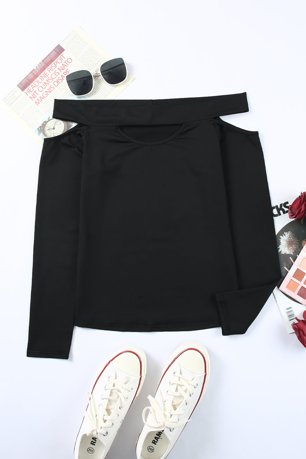 Cutout Off-Shoulder Long Sleeve Top