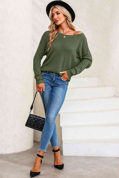 Horizontal Ribbing Round Neck Sweater