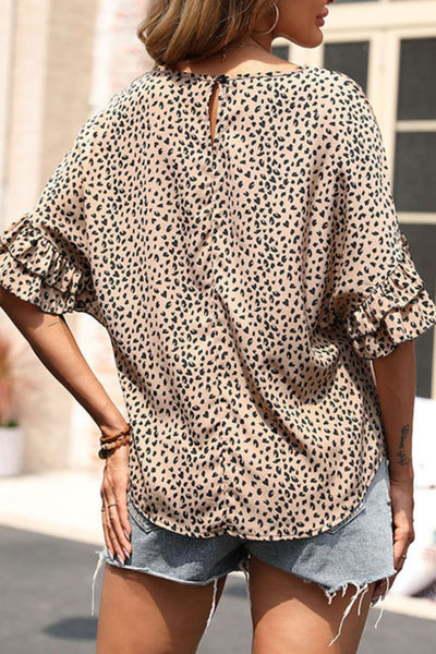 Leopard Print Flounce Sleeve Top