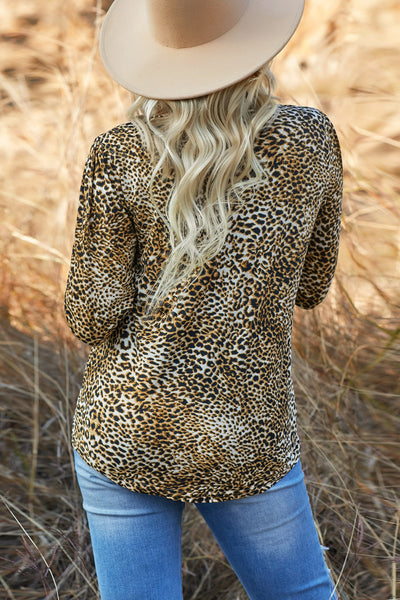 Leopard Print Sequin Pocket Long Sleeve Top