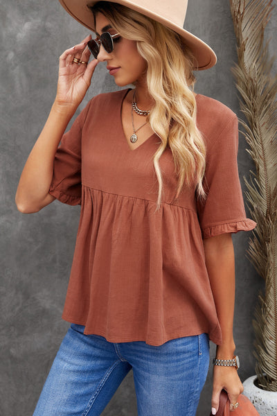 Gathered Frill Trim Peplum Top