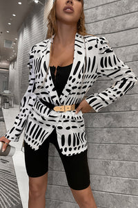 Printed One-Button Shawl Collar Blazer (Belt Not Included)