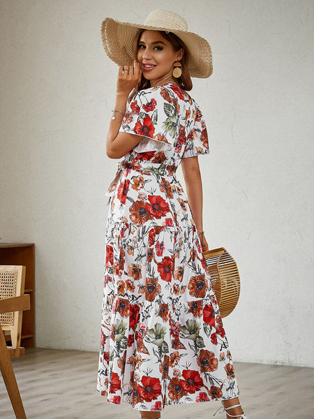 Floral Tied Surplice Midi Dress