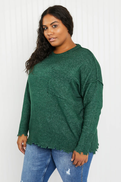 Zenana Pine Views Full Size Distressed Melange Sweater